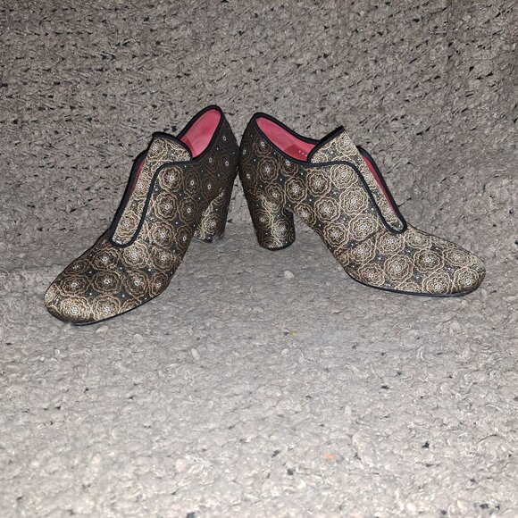 PAS DE ROUGE-ITALY-Gold/White Tapestry Brocade Booties-Sz 40-Near Mint - Picture 4 of 8